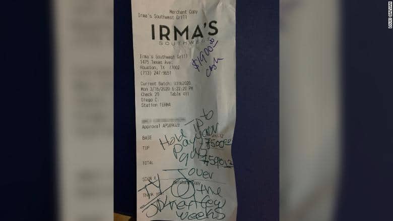 Irma's Southwest check with $9,400 tip from generous customers